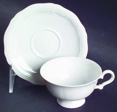 Chippendale All White Footed Demitasse Cup & Saucer Set