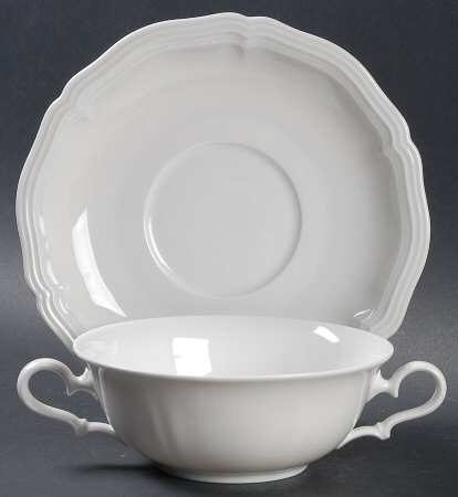 Chippendale All White Flat Cream Soup Bowl & Saucer Set