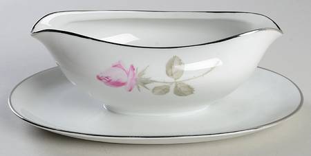 Charming Rose Gravy Boat with Attached Underplate