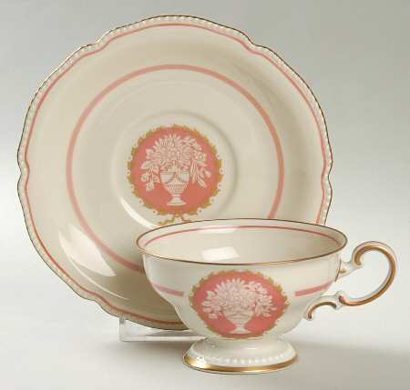 Classic (Rose Colored Center with Vase) Footed Cup & Saucer Set