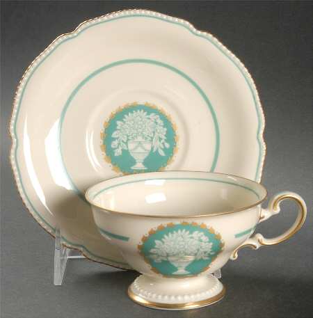 Classic (Turquoise Center with Vase) Footed Cup & Saucer Set