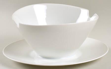 Classic Modern White Gravy Boat with Attached Underplate