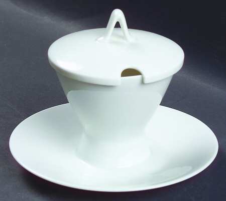 Classic Modern White Mustard with Lid & Attached Underplate