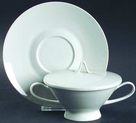 Classic Modern White Cream Soup Bowl & Saucer Set with Lid