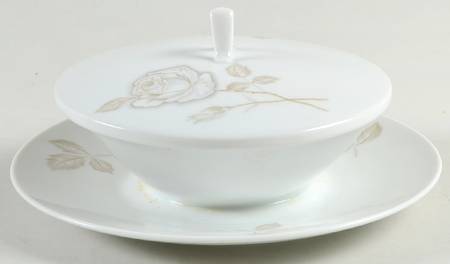 Classic Rose (White Rose, Brown Leaves) Mustard with Lid & Attached Underplate