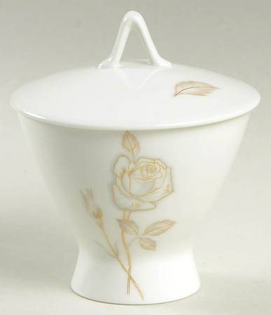 Classic Rose (White Rose, Brown Leaves) Sugar Bowl & Lid