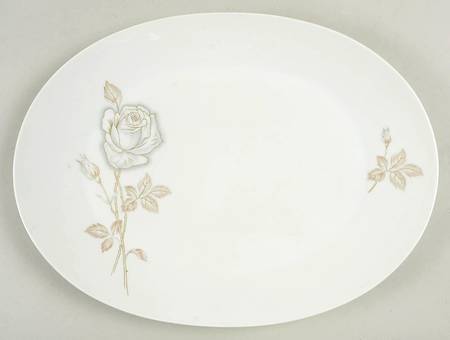 Classic Rose (White Rose, Brown Leaves) 15" Oval Serving Platter