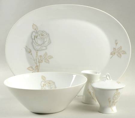 Classic Rose (White Rose, Brown Leaves) 5 Piece Hostess Set