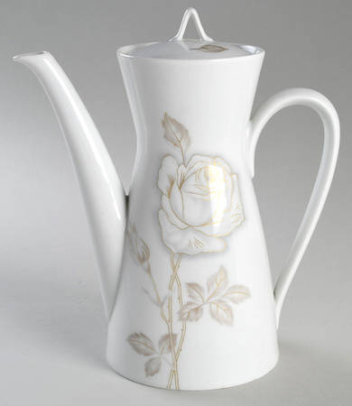 Classic Rose (White Rose, Brown Leaves) Coffee Pot & Lid