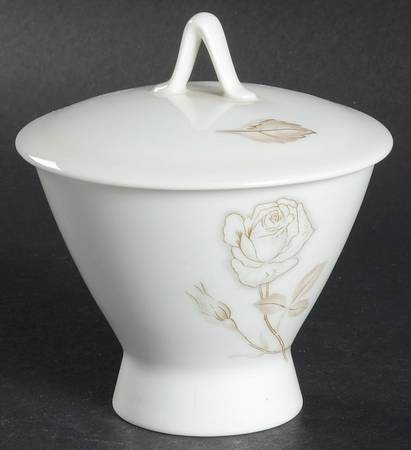 Classic Rose (White Rose, Brown Leaves) Sugar Bowl & Lid