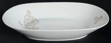Classic Rose (White Rose, Brown Leaves) 11" Oval Vegetable Bowl