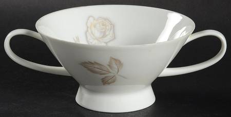 Classic Rose (White Rose, Brown Leaves) Footed Cream Soup Bowl