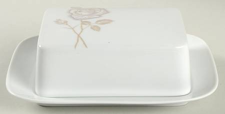 Classic Rose (White Rose, Brown Leaves) Square Covered Butter