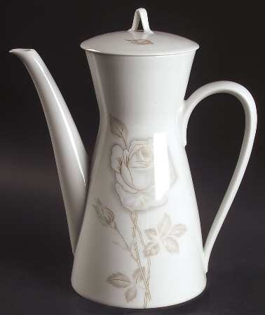 Classic Rose (White Rose, Brown Leaves) Coffee Pot & Lid