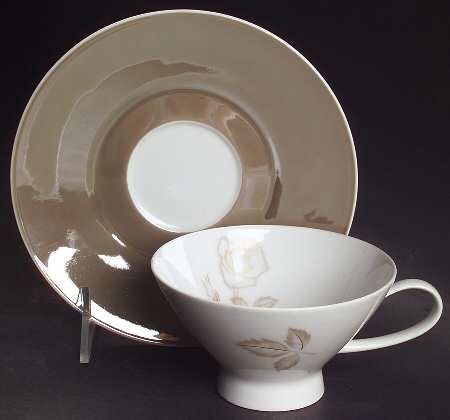 Classic Rose (White Rose, Brown Leaves) Footed Cup & Saucer Set