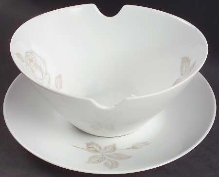 Classic Rose (White Rose, Brown Leaves) Gravy Boat & Underplate