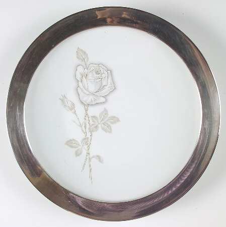 Classic Rose (White Rose, Brown Leaves) Sterling Rim Dinner Plate