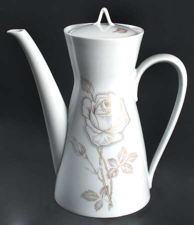 Classic Rose (White Rose, Brown Leaves) Mini Coffee Pot & Lid