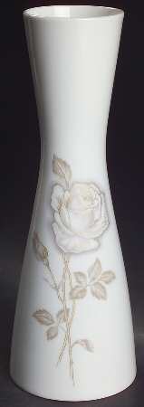 Classic Rose (White Rose, Brown Leaves) 10" Vase
