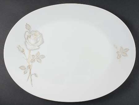 Classic Rose (White Rose, Brown Leaves) 17" Oval Serving Platter