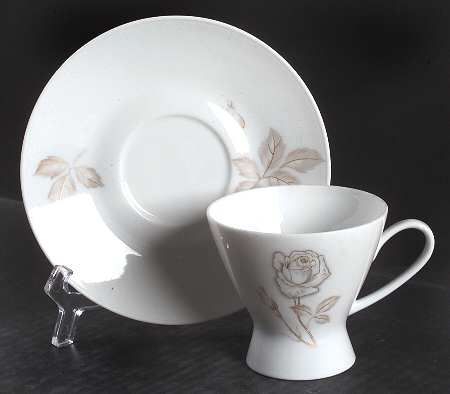 Classic Rose (White Rose, Brown Leaves) Footed Cup & Saucer Set