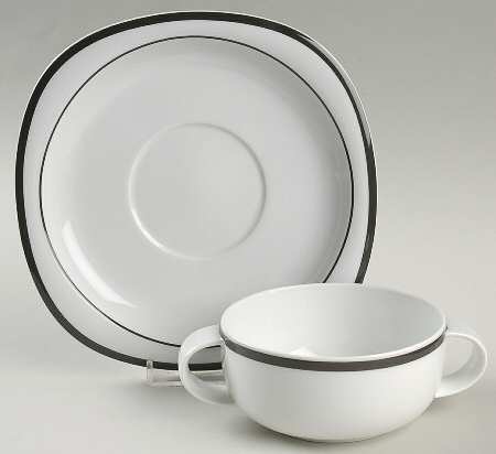 Concept 5 Anthracite Black (Suomi) Flat Cream Soup Bowl & Saucer Set