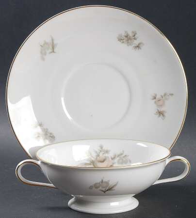 Colonial Rose Footed Cream Soup Bowl & Saucer Set