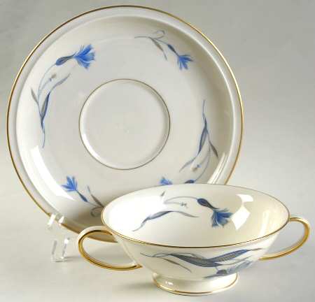 Cornflower (Winifred) Footed Cream Soup Bowl & Saucer Set