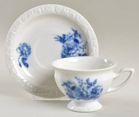 Cobalt Rose Footed Cup & Saucer Set