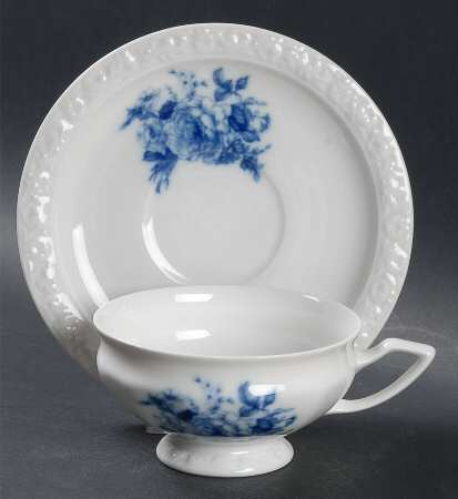 Cobalt Rose Footed Cup & Saucer Set