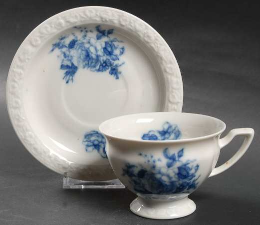 Cobalt Rose Footed Cup & Saucer Set