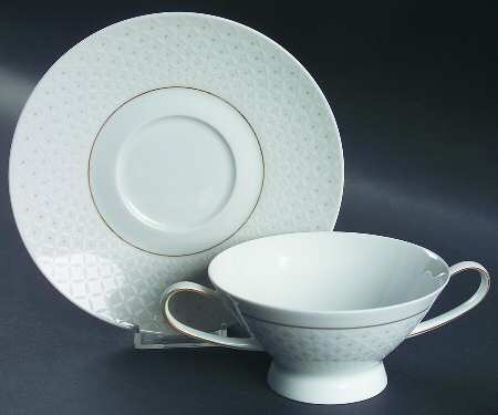 Crown Jewel Footed Cream Soup Bowl & Saucer Set