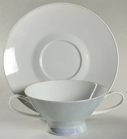 Crystalline Blue Footed Cream Soup Bowl & Saucer Set