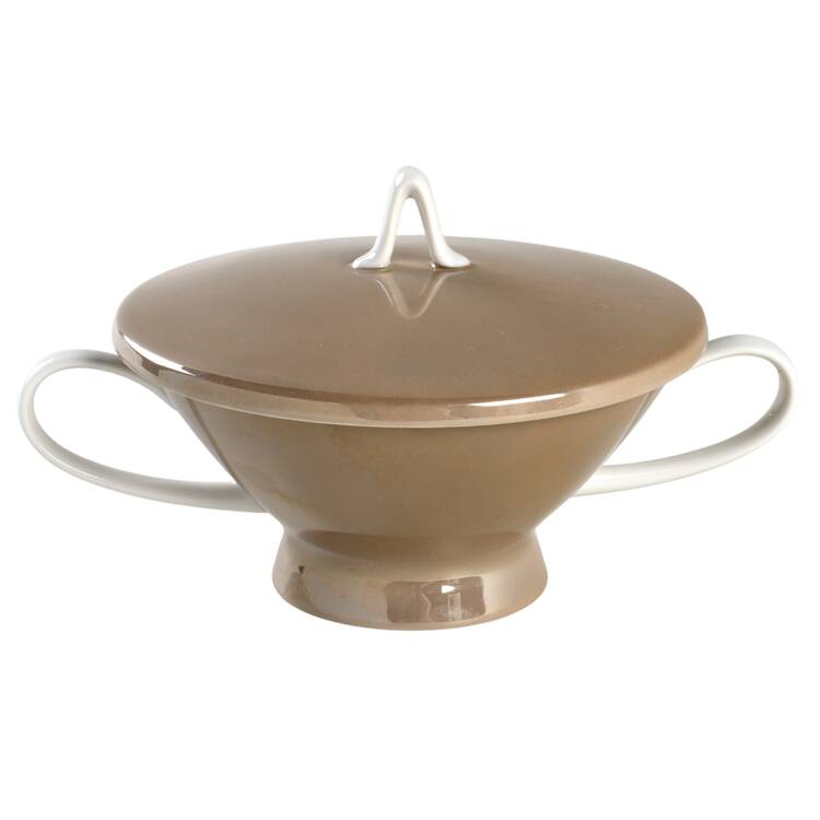 Crystalline Taupe Cream Soup Bowl & Lid Set