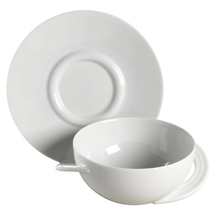 Cupola White Flat Cream Soup Bowl & Saucer Set