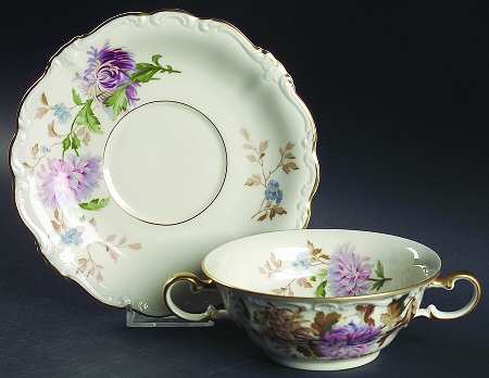 Daphne (Pompadour) Flat Cream Soup Bowl & Saucer Set