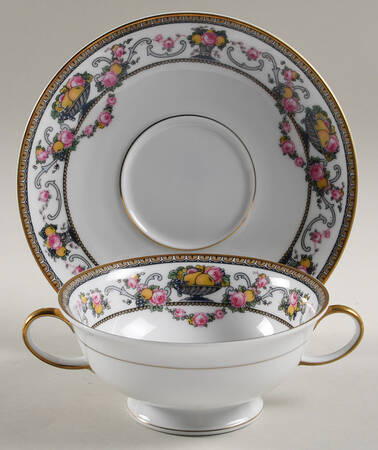 Della Robbia Footed Cream Soup Bowl & Saucer Set