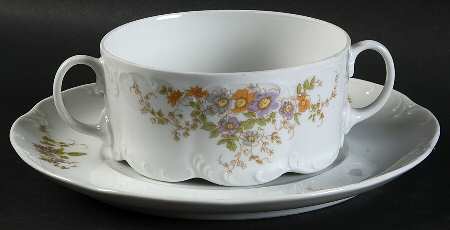 Desiree (Classic Rose Collection, Rim) Flat Cream Soup Bowl & Saucer Set