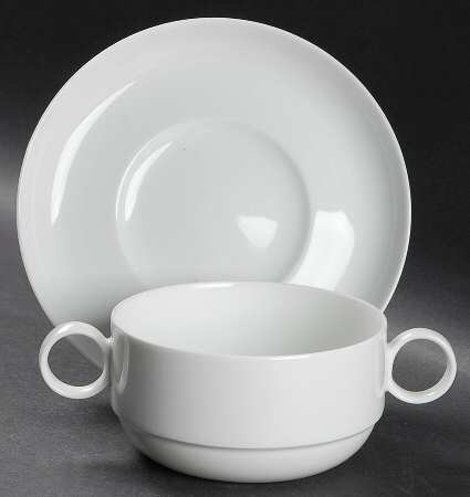 Duo White Flat Cream Soup Bowl & Saucer Set