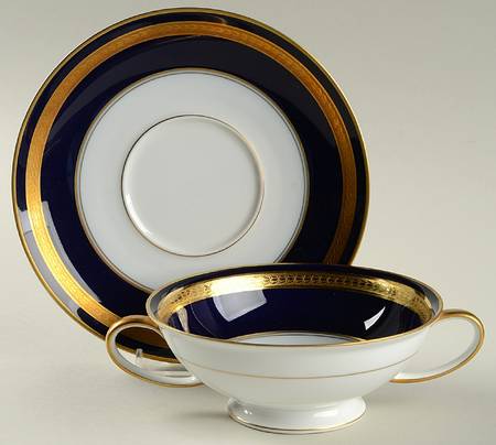 Eminence Cobalt Blue Footed Cream Soup Bowl & Saucer Set