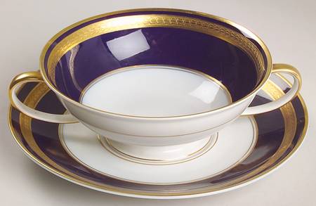 Eminence Cobalt Blue Footed Cream Soup Bowl & Saucer Set
