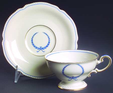 Empire (Blue Wreath, Ivory) Footed Cup & Saucer Set