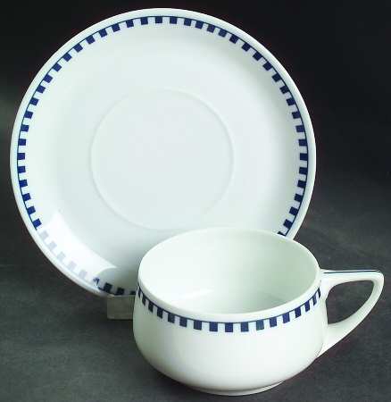 Empire (Blue Squares) Flat Cup & Saucer Set