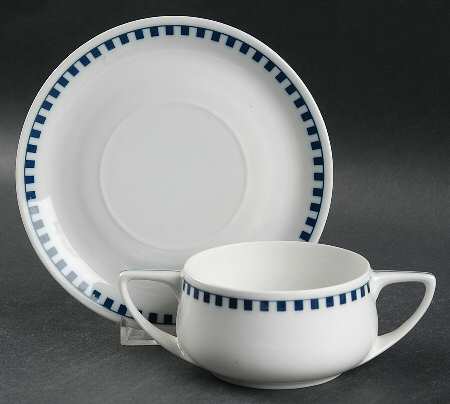 Empire (Blue Squares) Flat Bouillon Cup & Saucer