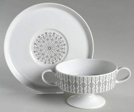 Filigree Footed Cream Soup Bowl & Saucer Set