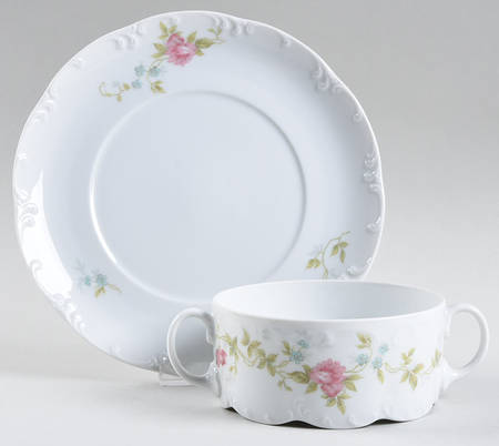 Fleur Douce Flat Cream Soup Bowl & Saucer Set