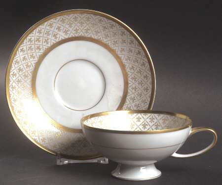 Fleur De Lis (Cream Border with Gold Design) Footed Cup & Saucer Set