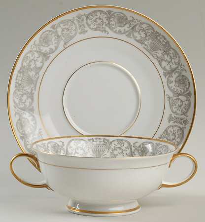 Florentine Gold (Aida) Footed Cream Soup Bowl & Saucer Set