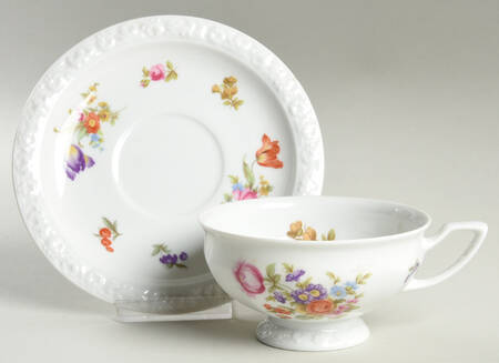 Flowers (Classic Stamp) Footed Cup & Saucer Set