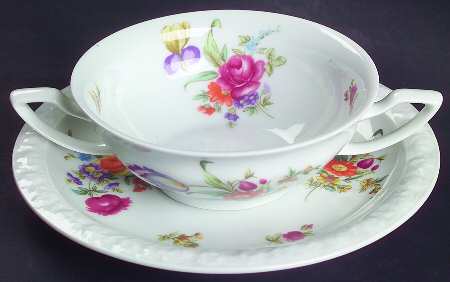 Flowers (Classic Stamp) Flat Cream Soup Bowl & Saucer Set